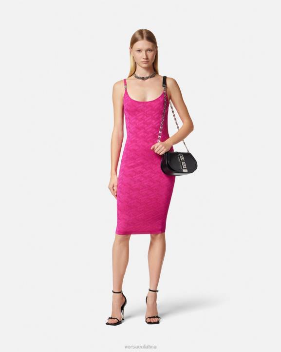 fuksija apģērbs Versace 806B30 sievietes la greca medusa \'95 midi kleita
