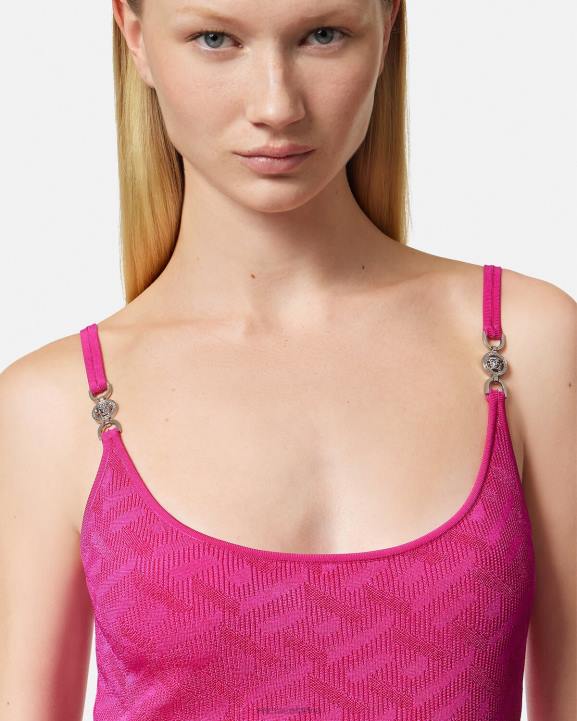 fuksija apģērbs Versace 806B30 sievietes la greca medusa \'95 midi kleita