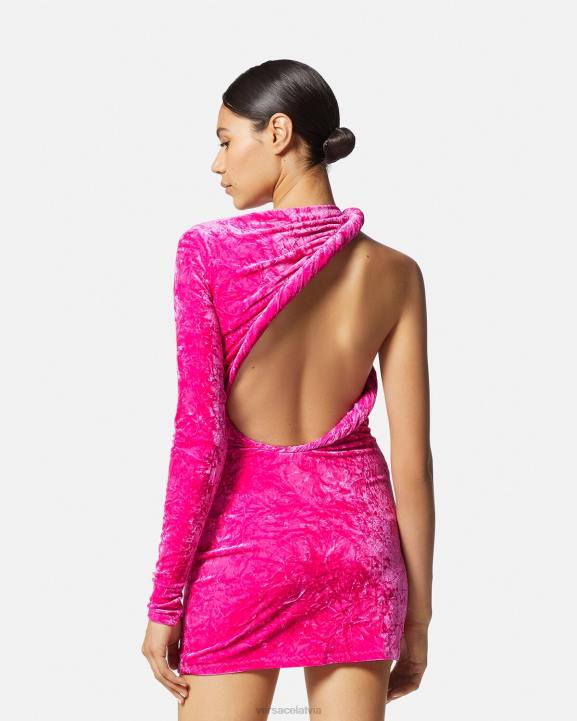 fuksija apģērbs Versace 806B74 sievietes velmēta samta mini kleita