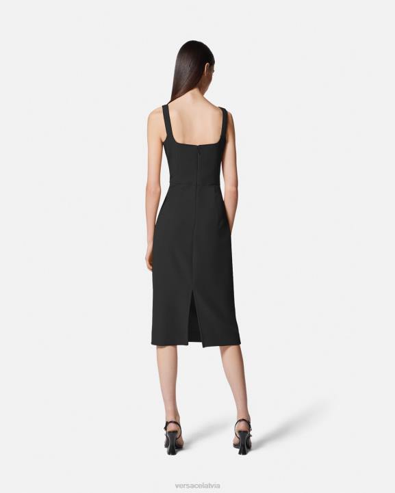 melns apģērbs Versace 806B2142 sievietes baroka stila midi kleita ar sprādzi