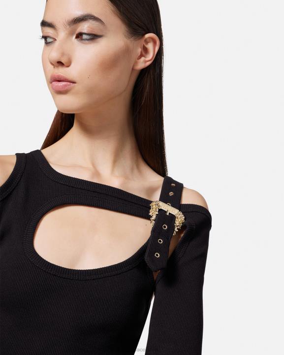 melns apģērbs Versace 806B2143 sievietes baroka stila sprādzes izgriezuma midi kleita