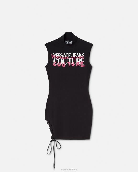 melns apģērbs Versace 806B2158 sievietes ar logotipu šņorējama mini kleitiņa