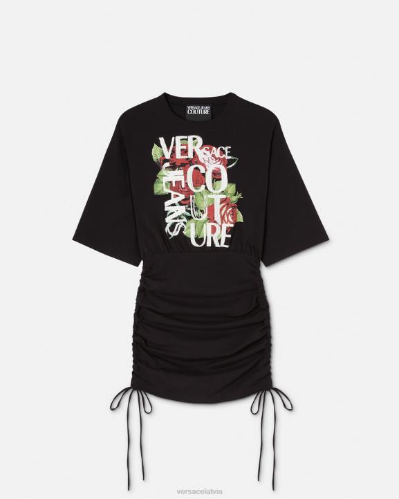 melns apģērbs Versace 806B2161 sievietes roses logo šņorējama t-kreklu kleita