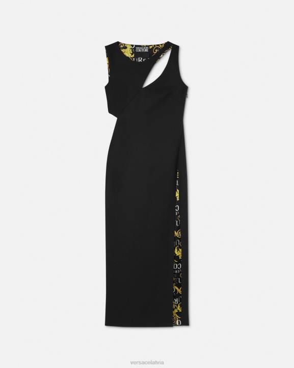 melns apģērbs Versace 806B2190 sievietes logo couture midi kleita