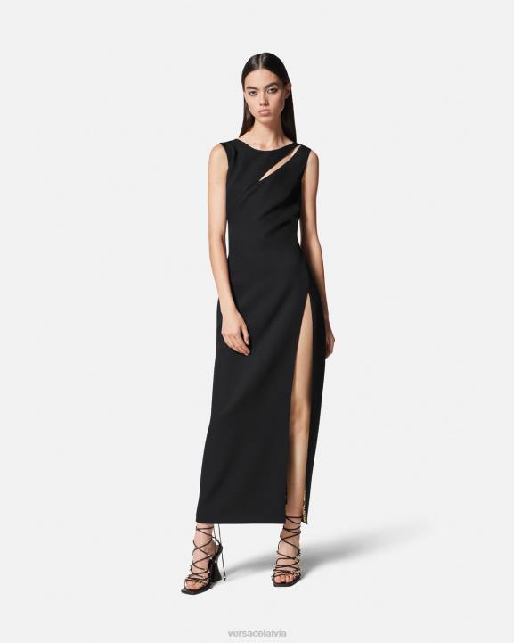 melns apģērbs Versace 806B2190 sievietes logo couture midi kleita