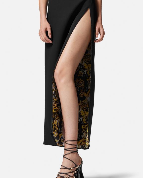 melns apģērbs Versace 806B2190 sievietes logo couture midi kleita