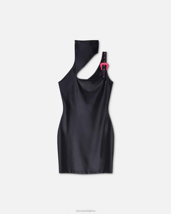 melns apģērbs Versace 806B2195 sievietes baroka stila mini kleita ar sprādzi