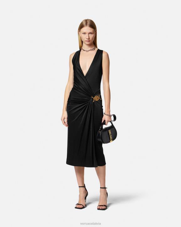 melns apģērbs Versace 806B29 sievietes medusa \'95 midi kleita