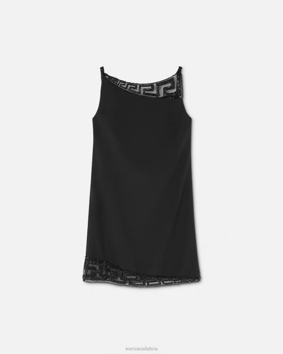 melns apģērbs Versace 806B37 sievietes greca kristāla izgreznota mini kleita