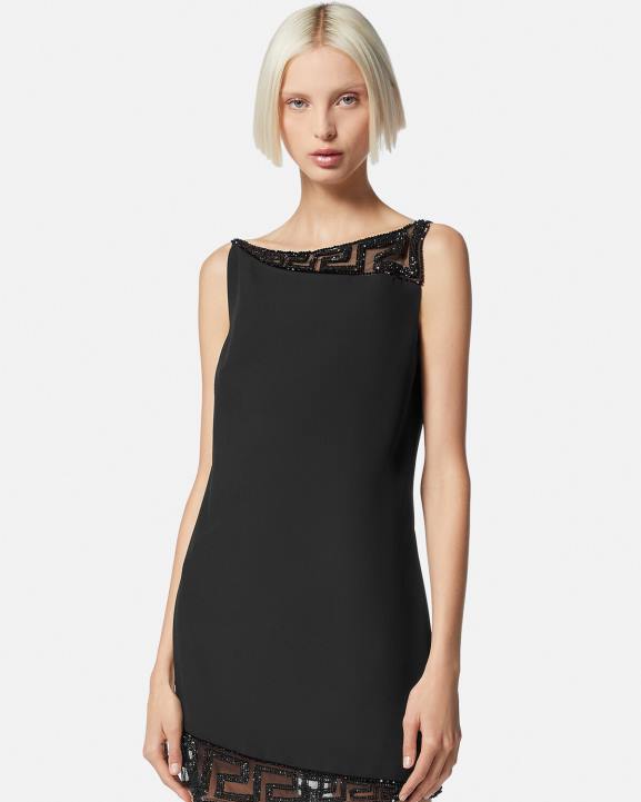 melns apģērbs Versace 806B37 sievietes greca kristāla izgreznota mini kleita