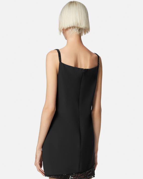 melns apģērbs Versace 806B37 sievietes greca kristāla izgreznota mini kleita