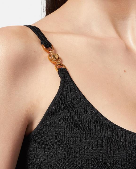 melns apģērbs Versace 806B38 sievietes medusa \'95 la greca knit midi kleita