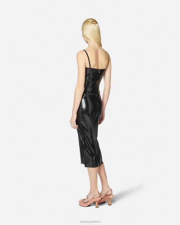 melns apģērbs Versace 806B39 sievietes medūzas lateksa midi kleita