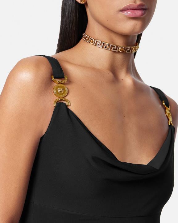 melns apģērbs Versace 806B44 sievietes medusa \'95 gara kleita