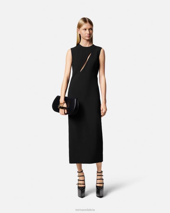 melns apģērbs Versace 806B46 sievietes griezta midi kleita bez piedurknēm