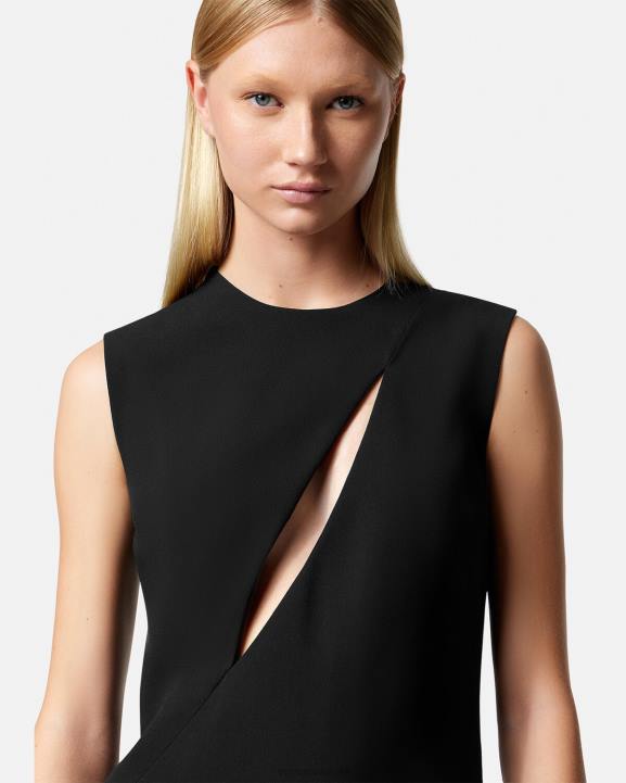 melns apģērbs Versace 806B46 sievietes griezta midi kleita bez piedurknēm