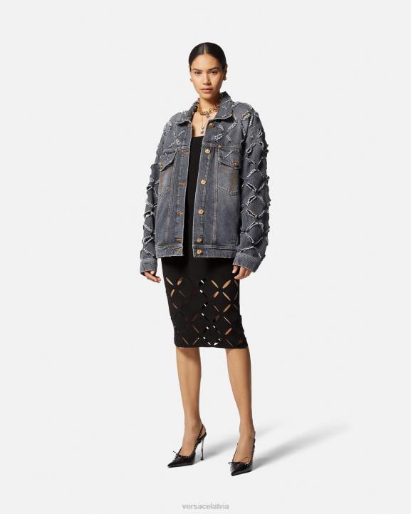 melns apģērbs Versace 806B49 sievietes slīpēta trikotāžas midi kleita