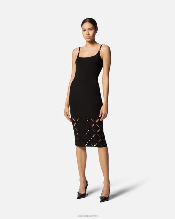 melns apģērbs Versace 806B49 sievietes slīpēta trikotāžas midi kleita