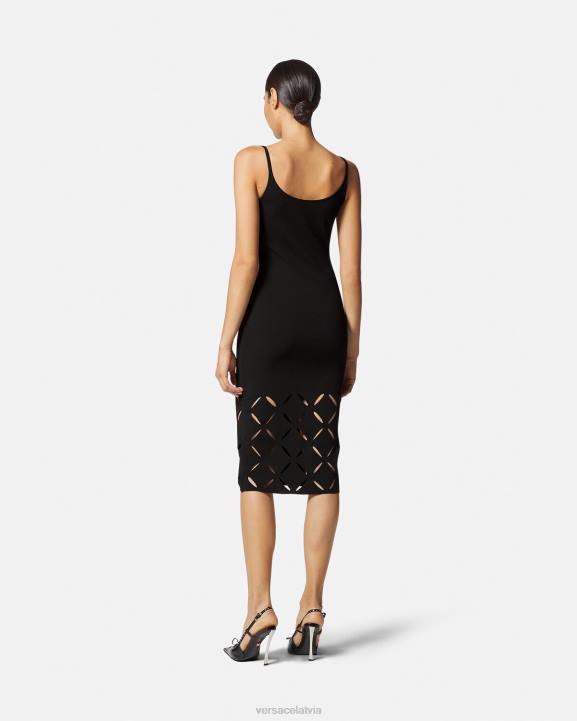 melns apģērbs Versace 806B49 sievietes slīpēta trikotāžas midi kleita