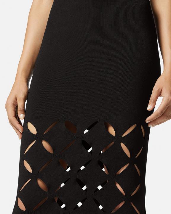 melns apģērbs Versace 806B49 sievietes slīpēta trikotāžas midi kleita