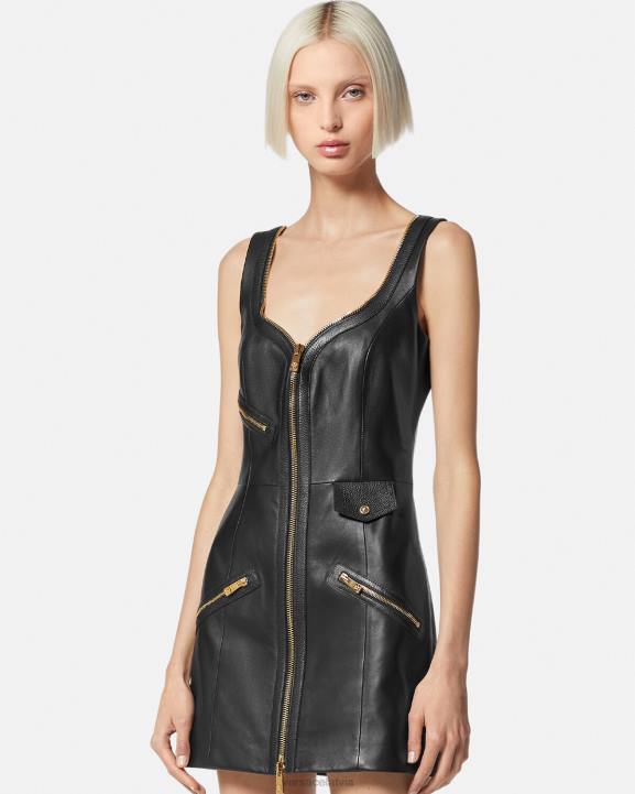 melns apģērbs Versace 806B67 sievietes biker ādas mini kleita