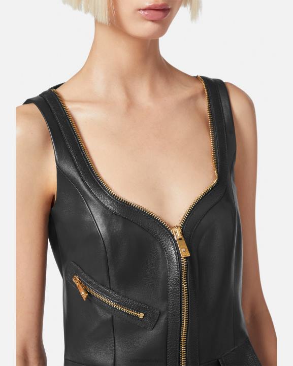 melns apģērbs Versace 806B67 sievietes biker ādas mini kleita