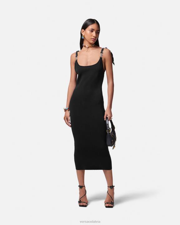 melns apģērbs Versace 806B6 sievietes butterflies medusa \'95 trikotāžas midi kleita