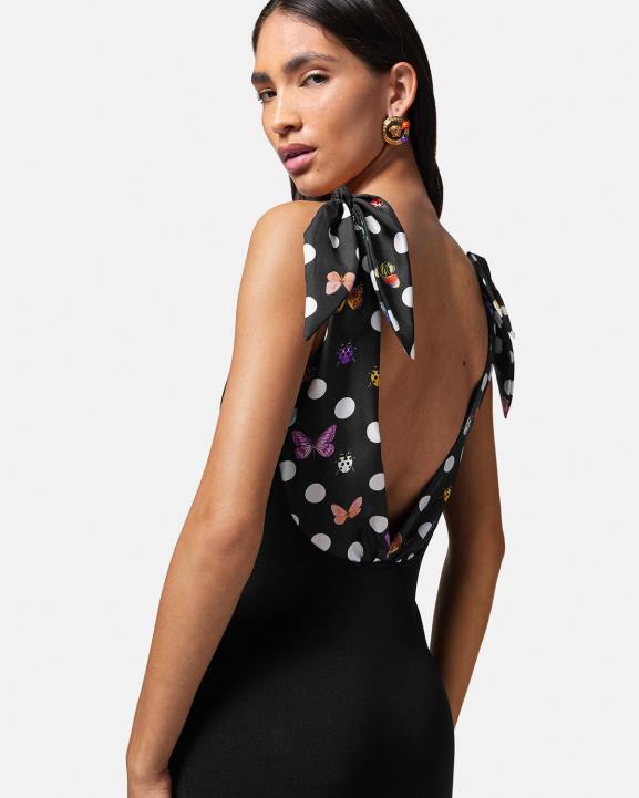 melns apģērbs Versace 806B6 sievietes butterflies medusa \'95 trikotāžas midi kleita