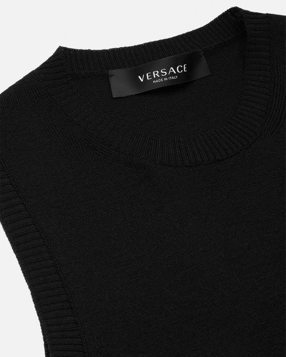 melns apģērbs Versace 806B70 sievietes logo orhideju trikotāžas mini kleita