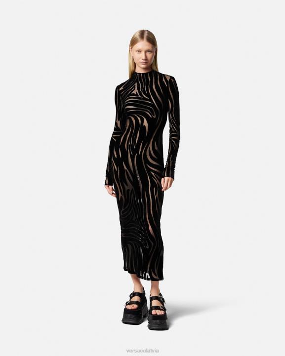 melns apģērbs Versace 806B72 sievietes zebra samta midi kleita