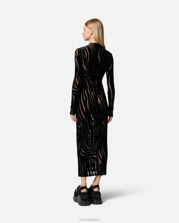 melns apģērbs Versace 806B72 sievietes zebra samta midi kleita