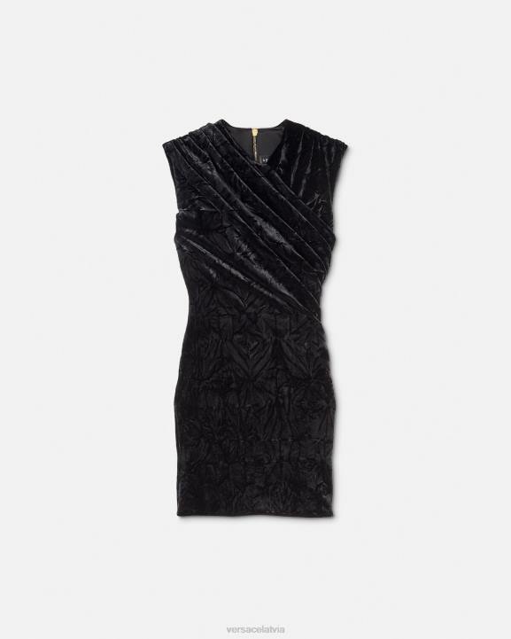 melns apģērbs Versace 806B76 sievietes asimetriska samta mini kleita