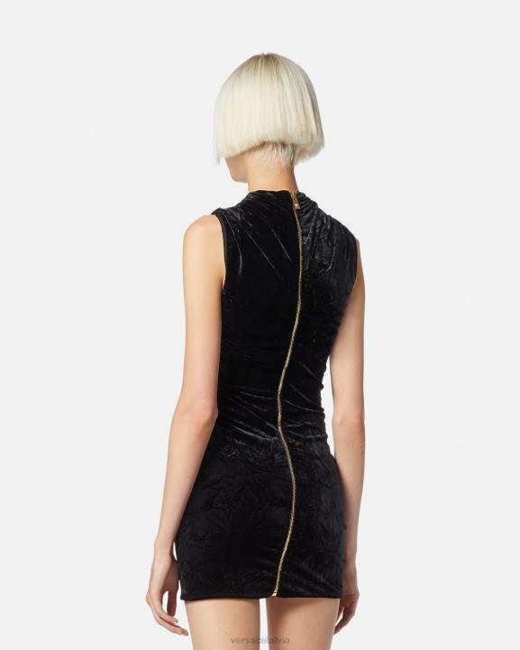 melns apģērbs Versace 806B76 sievietes asimetriska samta mini kleita