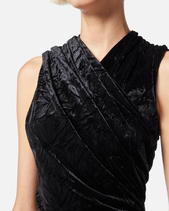 melns apģērbs Versace 806B76 sievietes asimetriska samta mini kleita