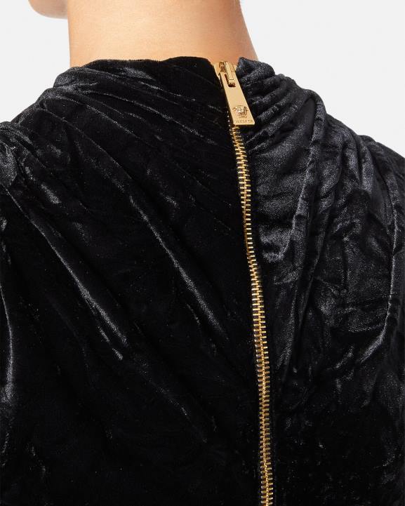 melns apģērbs Versace 806B76 sievietes asimetriska samta mini kleita