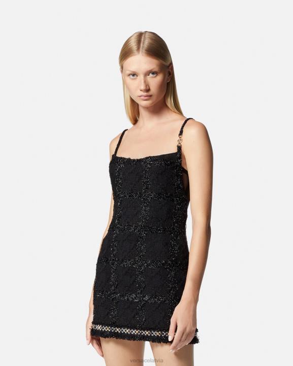 melns apģērbs Versace 806B77 sievietes medūzas ķīļveida tvīda minikleita