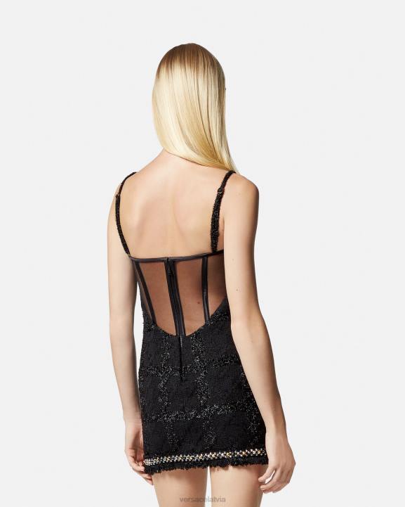melns apģērbs Versace 806B77 sievietes medūzas ķīļveida tvīda minikleita