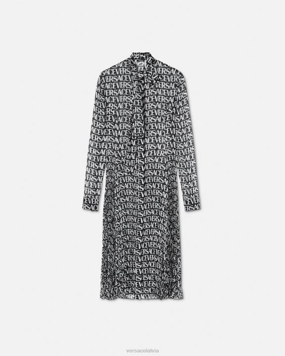 melns un apdrukāts apģērbs Versace 806B55 sievietes visa veida midi kreklu kleita