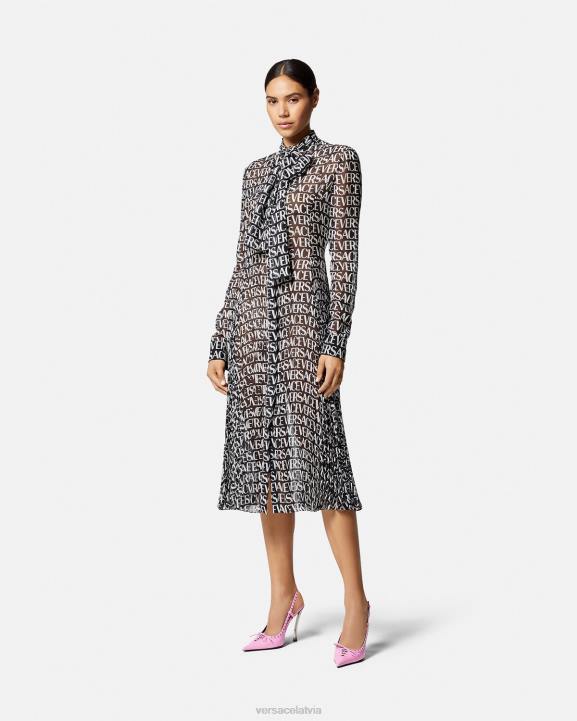 melns un apdrukāts apģērbs Versace 806B55 sievietes visa veida midi kreklu kleita