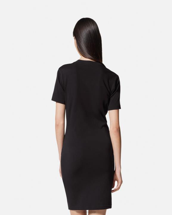 melns & zelts apģērbs Versace 806B2144 sievietes T-krekla kleita ar v-emblēmu