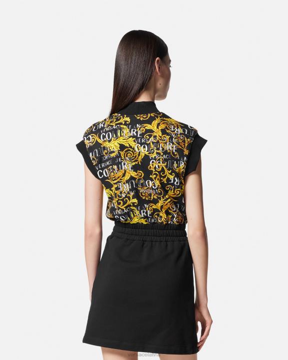 melns & zelts apģērbs Versace 806B2182 sievietes logo couture mini kleita ar rāvējslēdzēju