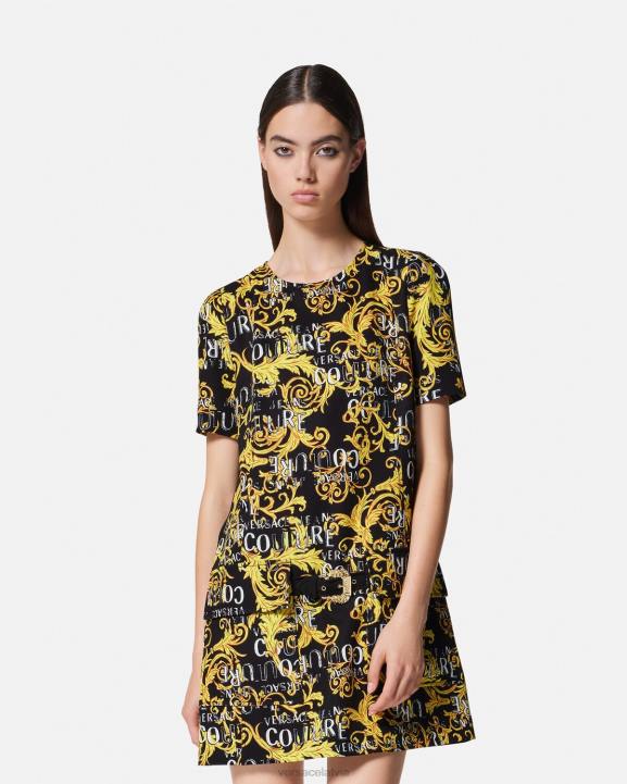 melns & zelts apģērbs Versace 806B2189 sievietes logo couture mini kleita