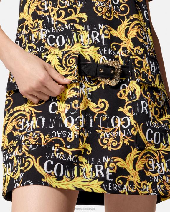 melns & zelts apģērbs Versace 806B2189 sievietes logo couture mini kleita