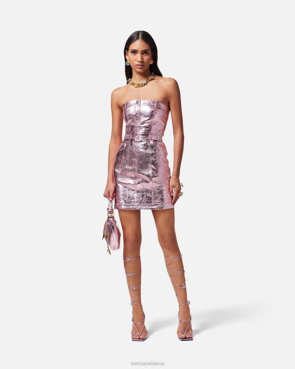 rozā apģērbs Versace 806B14 sievietes Medusa metāliskas ādas mini kleita