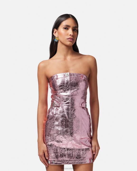 rozā apģērbs Versace 806B14 sievietes Medusa metāliskas ādas mini kleita
