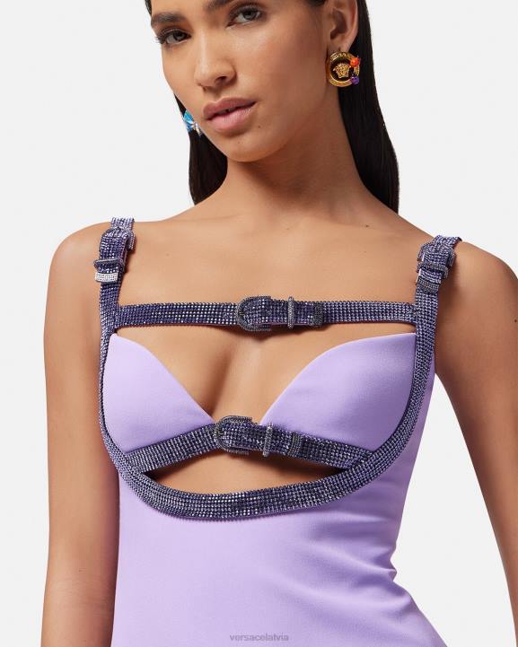 viena krāsa apģērbs Versace 806B11 sievietes kristāla izgriezuma mini kleita