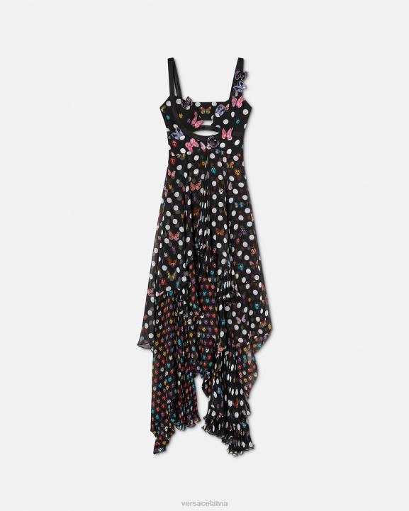 viena krāsa apģērbs Versace 806B1 sievietes izšūta tauriņu kleita