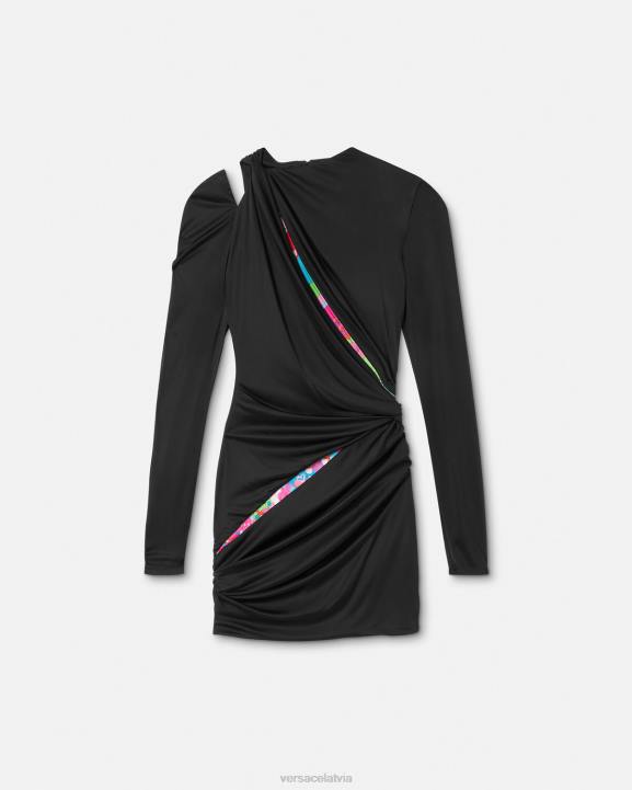 viena krāsa apģērbs Versace 806B22 sievietes puķaina vasaras mezglota mini kleita