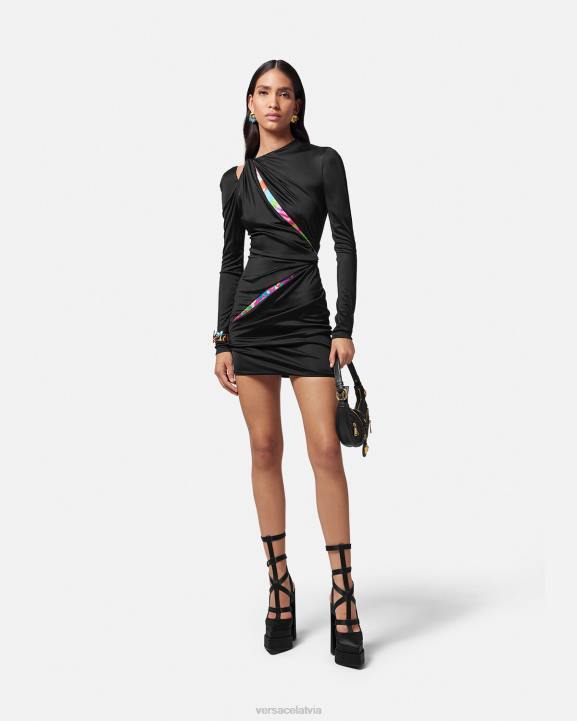 viena krāsa apģērbs Versace 806B22 sievietes puķaina vasaras mezglota mini kleita