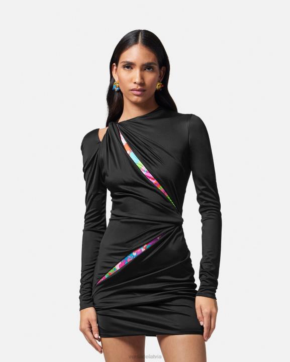 viena krāsa apģērbs Versace 806B22 sievietes puķaina vasaras mezglota mini kleita